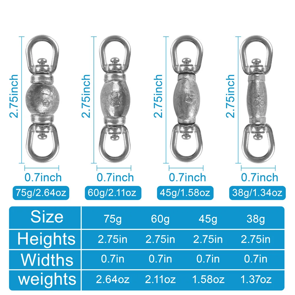 1-piece Sea Fishing Weights Trolling Sinkers 38g 45g 60g 75g Heavy-duty Weighted Big game Fishing Swivels for Tuna Shark Fishing