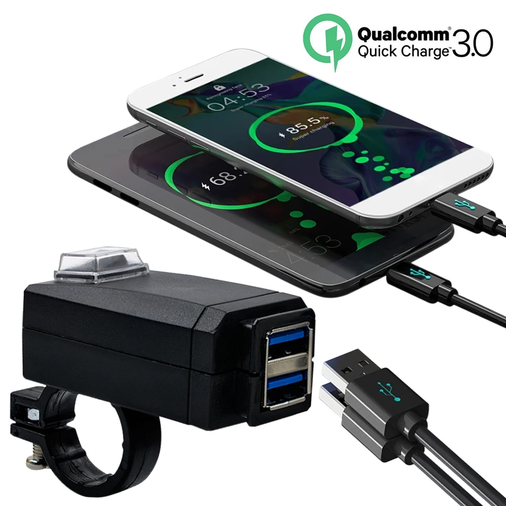 شاحن دراجة نارية مقاوم للماء مع USB مزدوج ، شاحن سريع التغيير ، محول إمداد طاقة 12 فولت ، عالمي QC