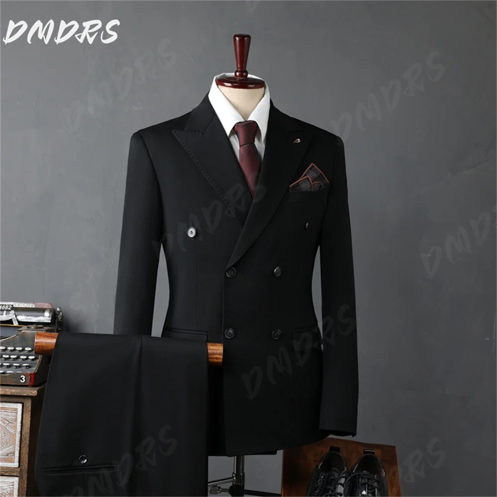 

Elegant Black Men's Suit Set For Formal Office Meeting Charming Double Breasted Handsome Wedding Suit Host Party Suit Blazer