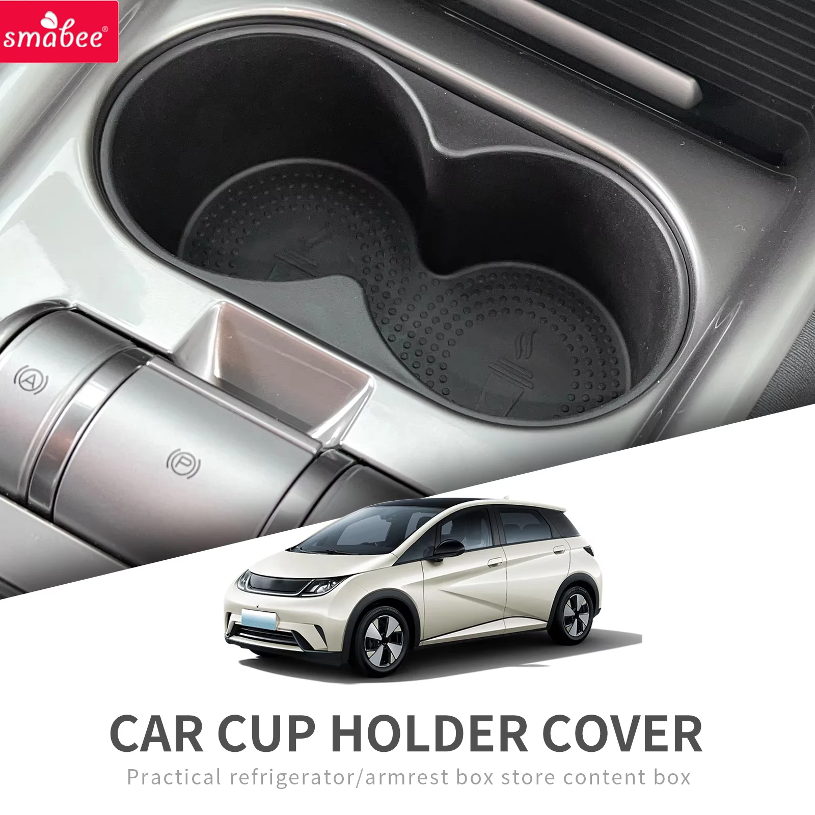 Smabee for BYD Dolphin 2021-2025 Cup Holder Storage Box Shock-Absorbing Central Drinks Tray TPE Tidying Accessories Black