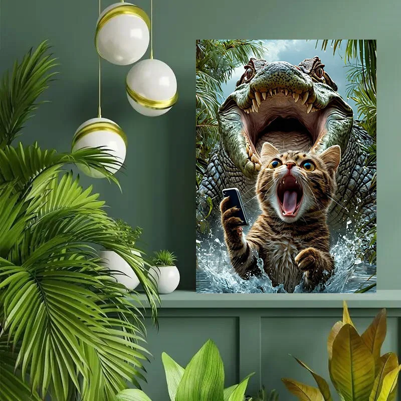 Dinosaur Chased Cat Abstract 500/1000/1200/2000 PCS Jigsaw Puzzles Family Activity Games for Gameroom Bedroom Home Decor Gifts