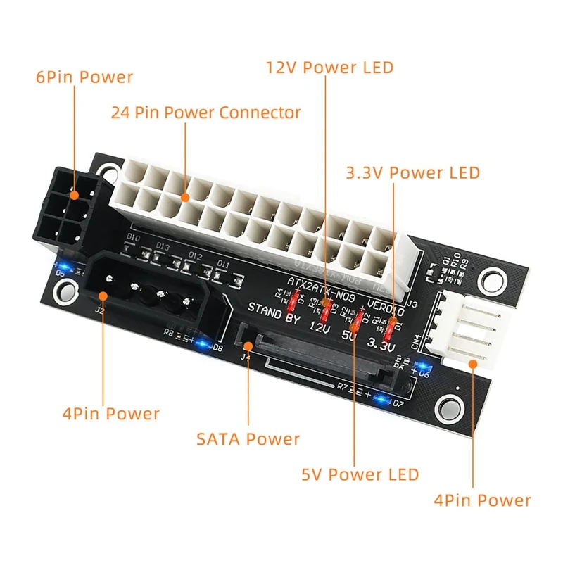 4 In 1 Molex 4Pin/SATA/ATX 6Pin/4Pin Dual PSU Multiple Power Supply Adapter Synchronous Power Board Add 2PSU With LED