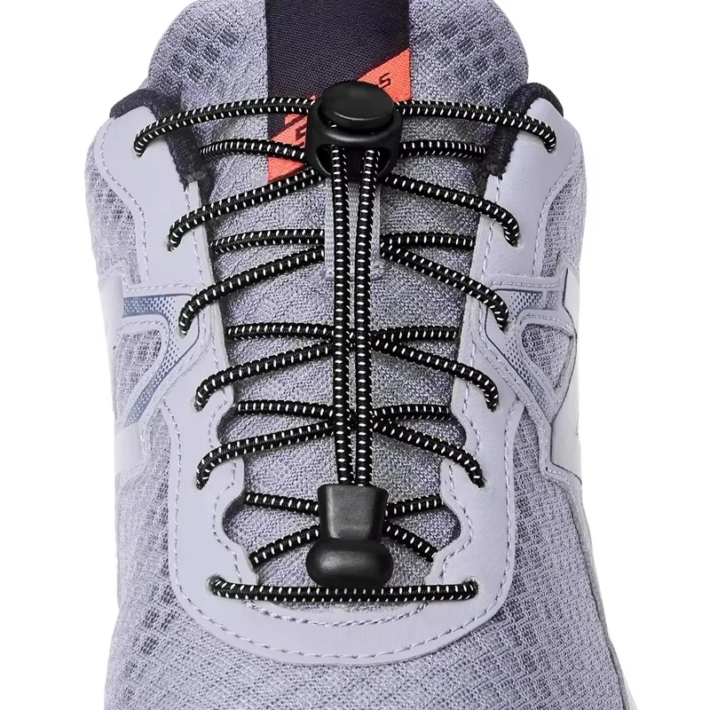 Striped Stretch Round Shoelaces with Cord Lock Stopper Tension Adjustable Shoe Strings for Jogging and Fitness Training Footwear