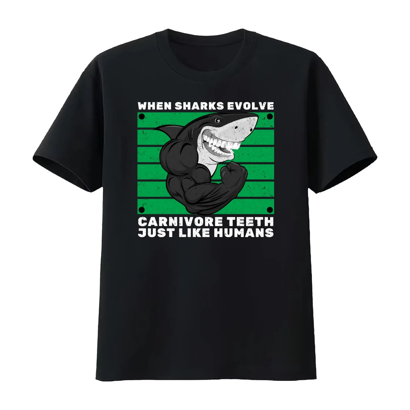 When sharks evolve carnivore teeth just like humans Funny Shark Memes Funny shark pictures shark with human teeth funny T-Shirt