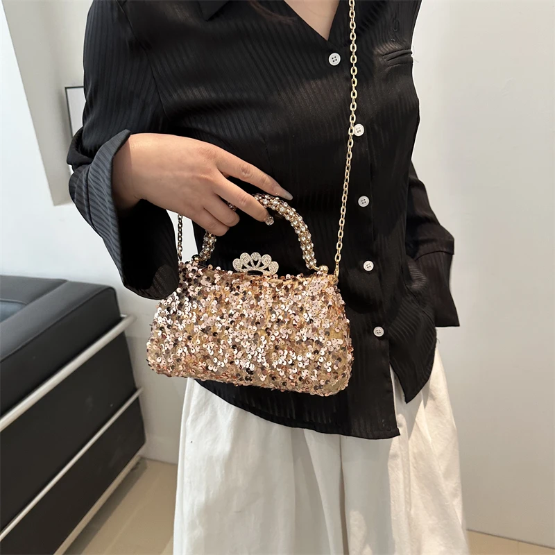 Sequins PU  Crossbody Bags Hasp Chains Women\'s Bags on Sale 2024 Brand Solid Sewing Thread Shoulder Bags Button Bolso Bandolera