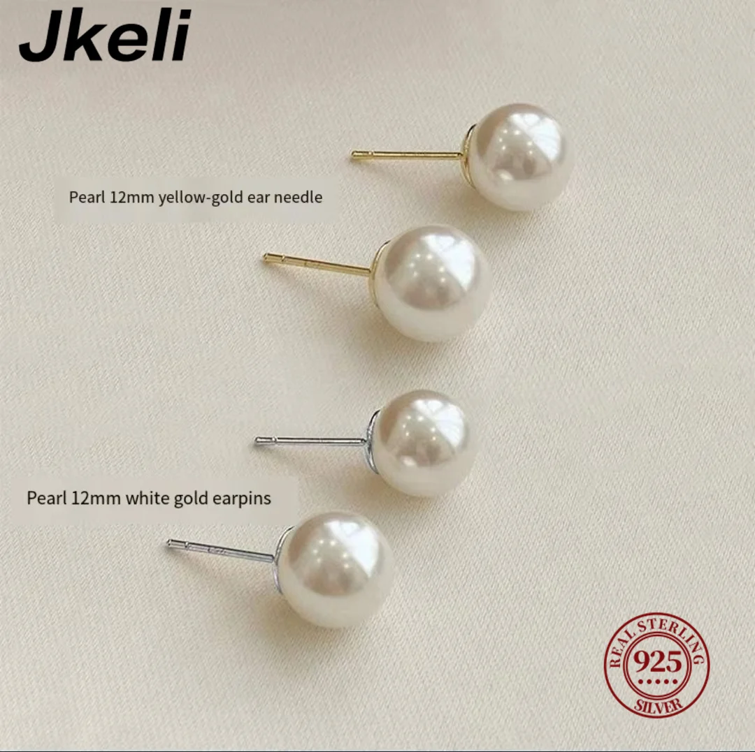 Jkeli Wholesale Natural White 8-12mm Freshwater Pearl and 925 Sterling Silver Stud Earrings for Women One Pair