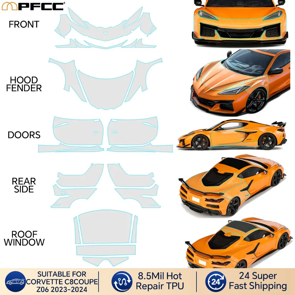 

For Corvette C8 Coupe Z06 2023-2024 Pre Cut PPF Clear Car Paint Protection Film Car Decal Wrap Film Kit Transparent Car Repair