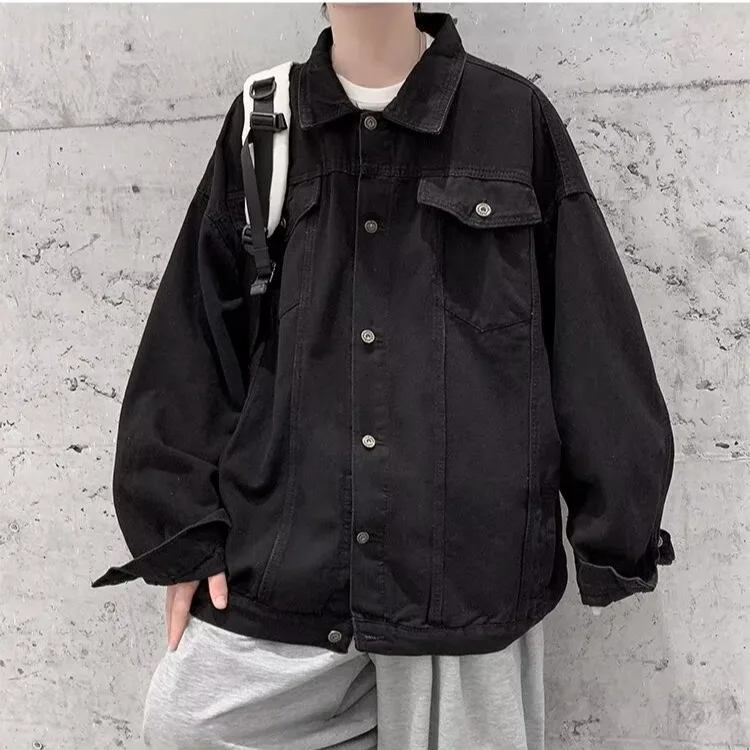 

Autumn Winter Large Size American Denim Open Cardigan Jaet Men's Casual Workwear Jaet Couple's Loose Fit Polyester Fiber