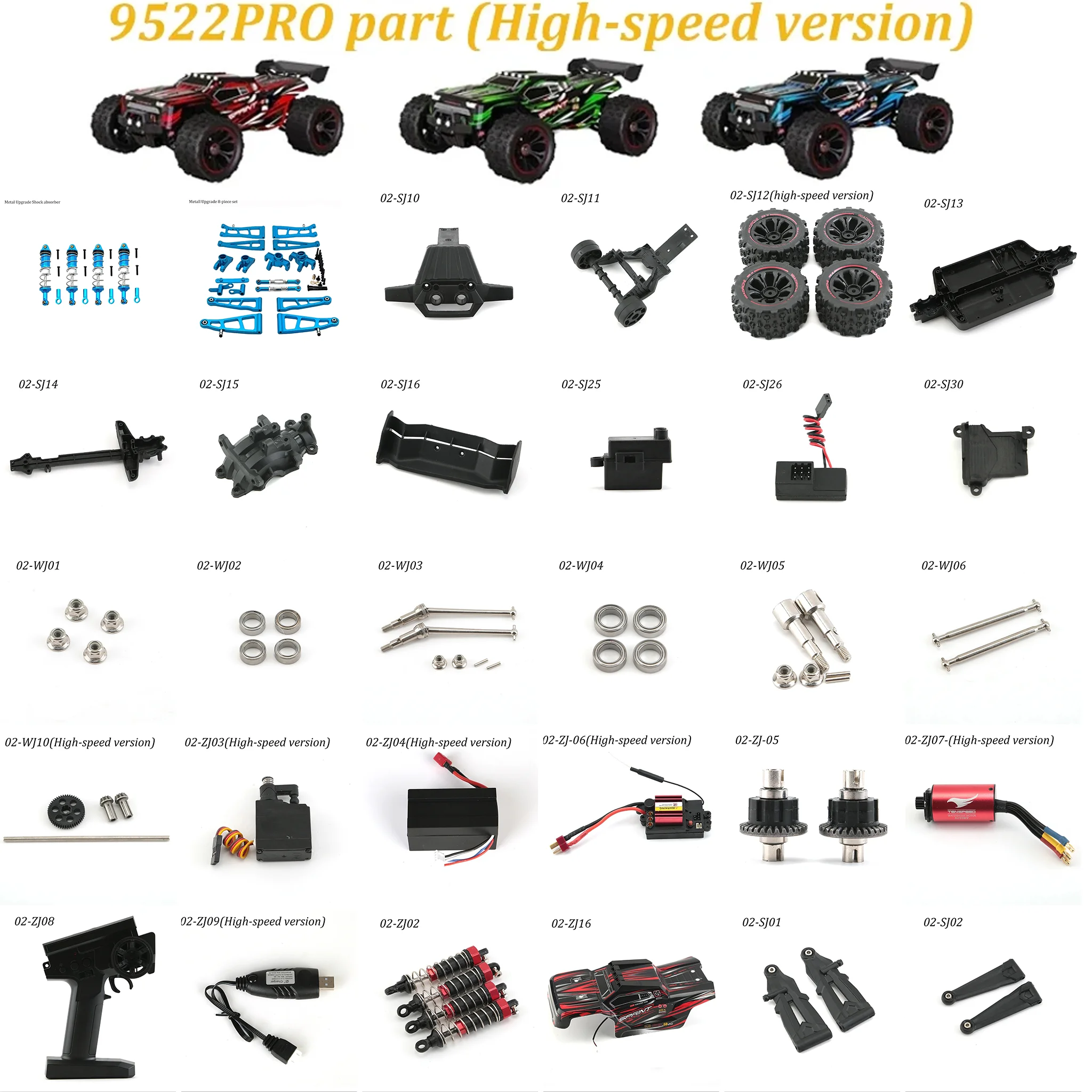9522PRO Spares  Parts Arm  Cup Pull Rod Drive Shaft Gear Differential Gearbox Steering Tie Rod Tire Motor Drive Shaft Damping
