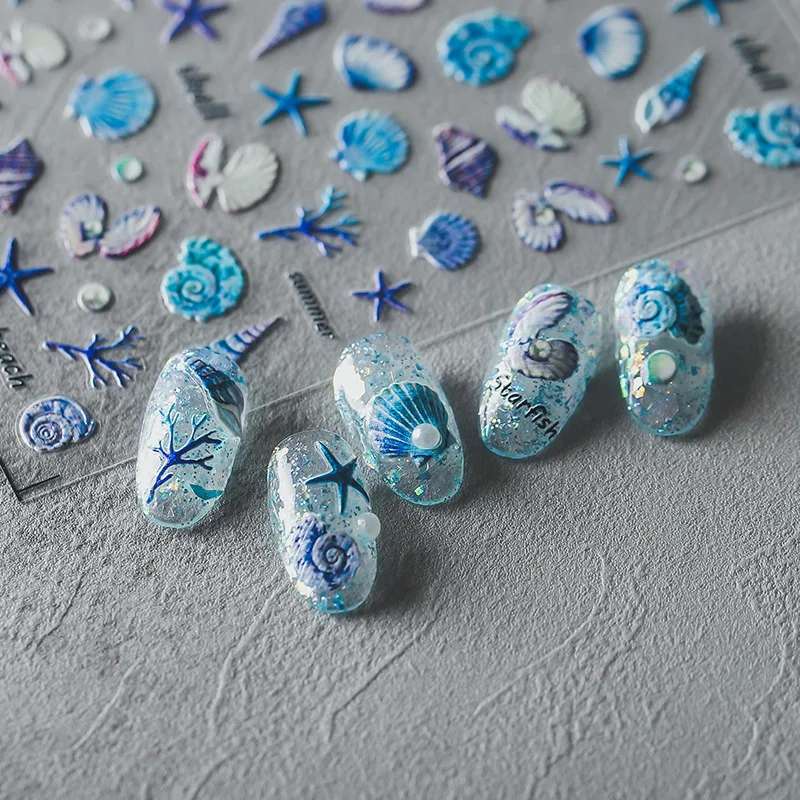Adesivi per unghie 5D serie Ocean Adesivi per nail art con conchiglia di corallo Ornamenti per adesivi decorativi per unghie retrò di alta qualità