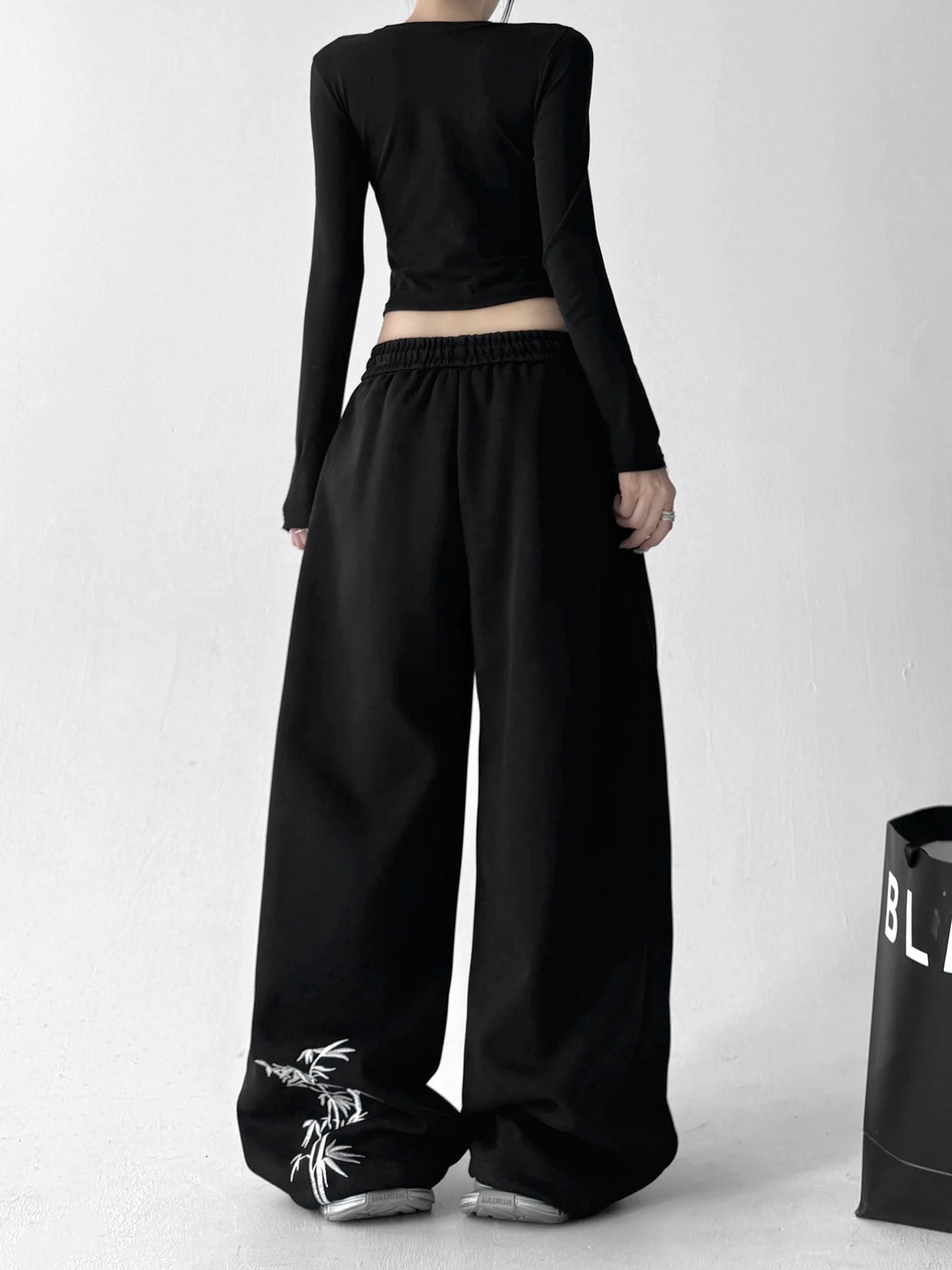 Calças Casuais Fenas de Cintura Alta, Perna Larga e Reta, Estilo Solto, Efeito Emaecimento, Novo Estilo Primavera-Outono