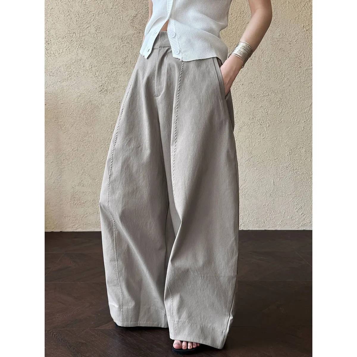 SuperAen レトロ立体仕立てツーリングワイドパンツ 春新作ストレートパンツ