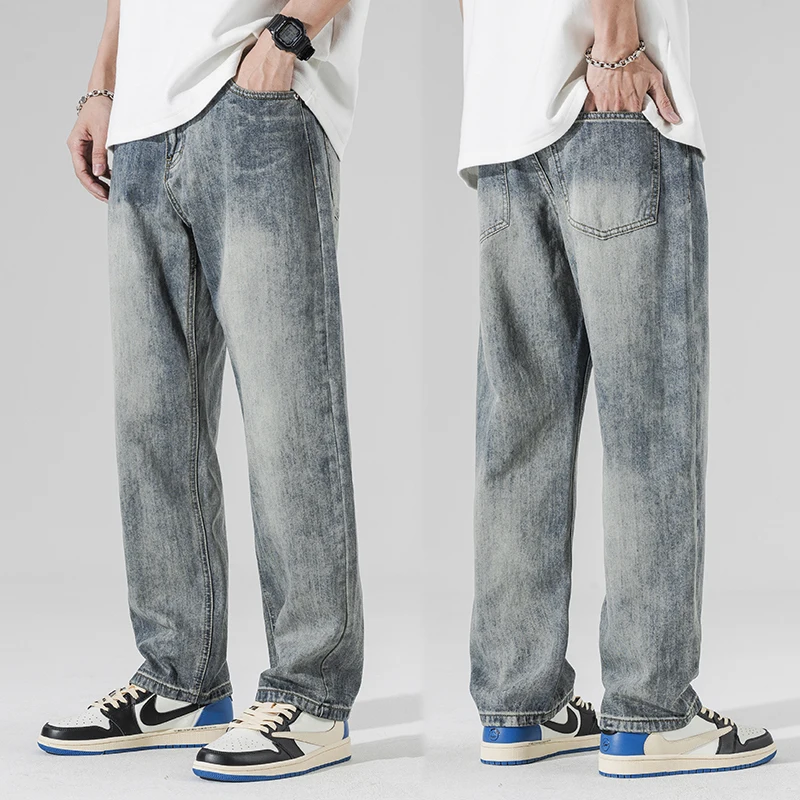 Wide Leg Jeans Men Oversize Pants Baggy Streetwear Denim Trousers For Men Light Blue Loose Fit 2023 New Straight Jeans Boys