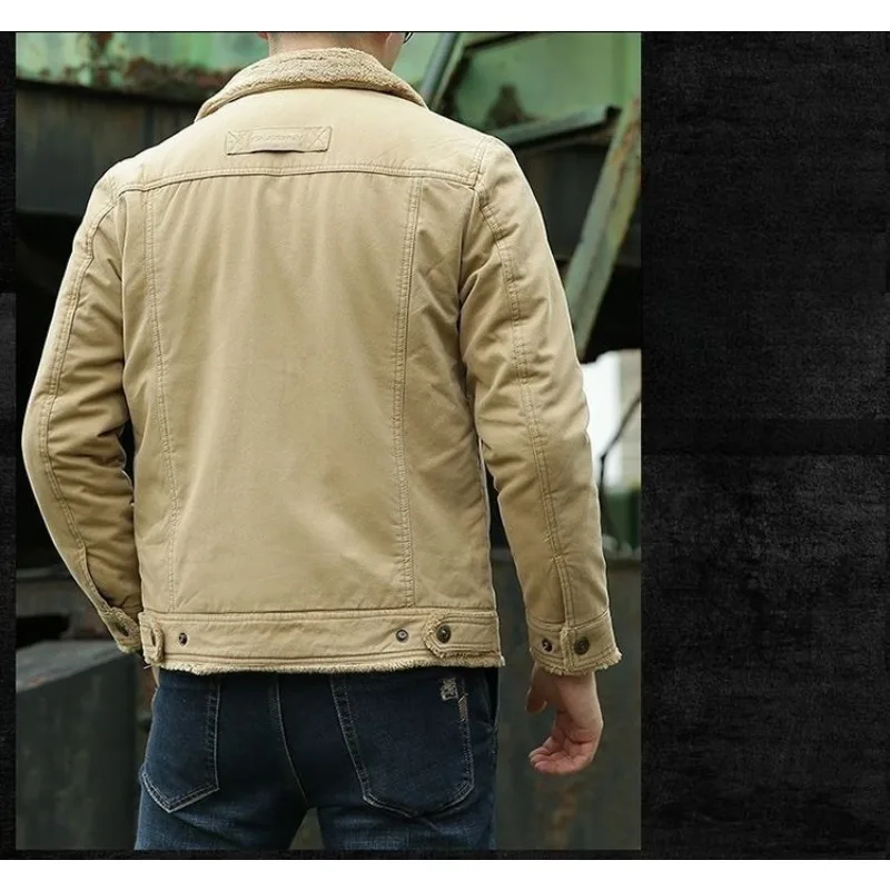 Men's Lambskin Cotton-padded Jacket Winter Thickened Cotton-padded Jacket Multi-pocket Lapel Fashionable and Warm Men's Clothing