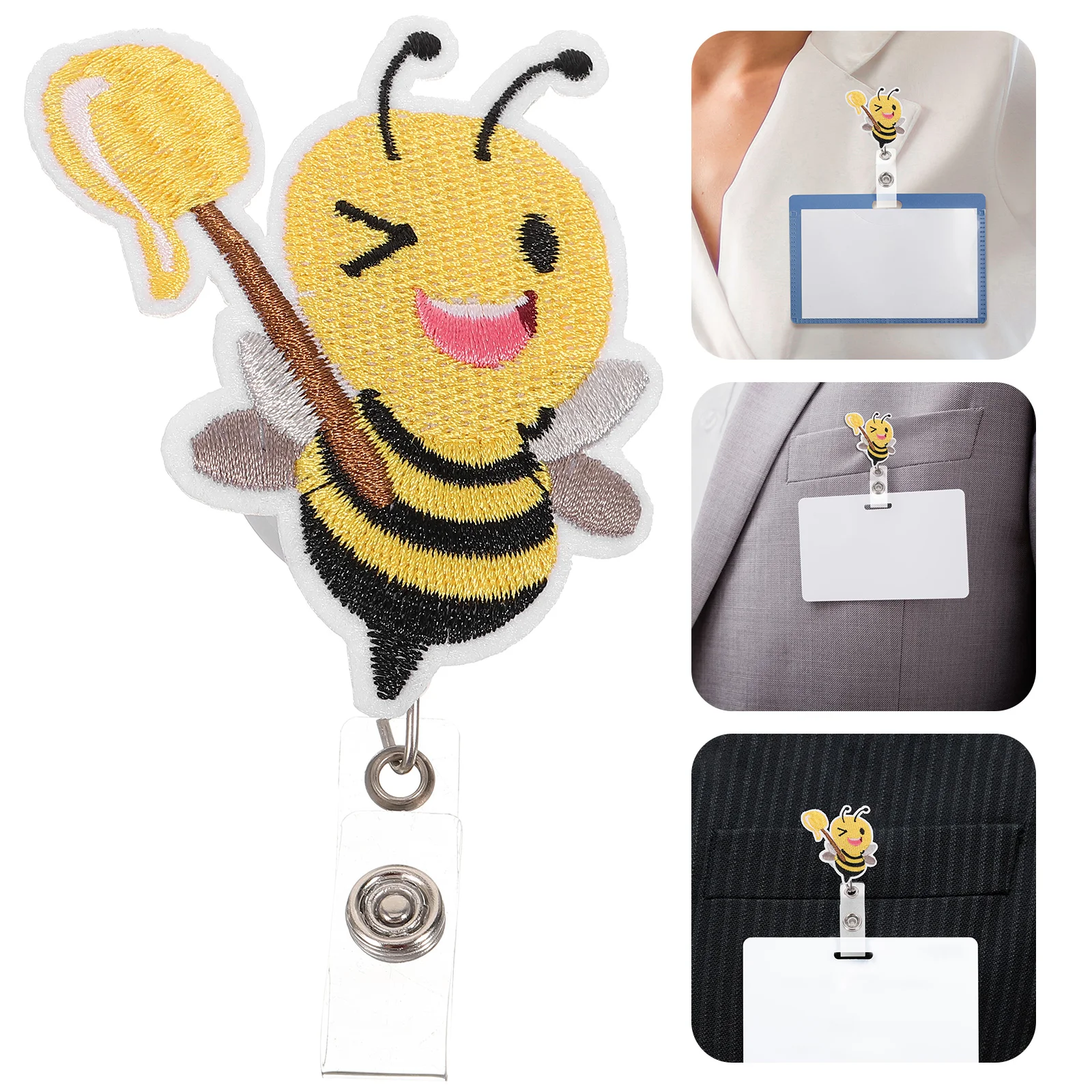 

Felt Bee Badge Fall Reel Cards Buckles for Name Tag Id Clips Practical Durable Holders Adorable Bee-pattern