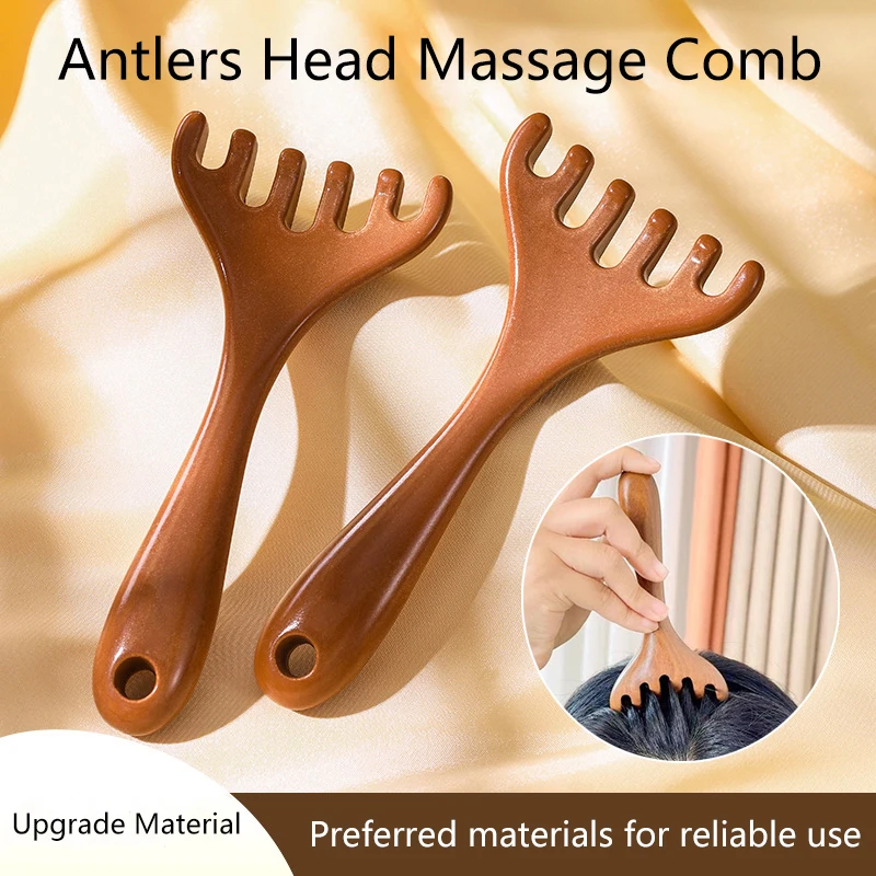 1Pcs Resin Wide Tooth Long Handle Comb Meridian Massage Anti-static Head Six Claw Massager Promote Blood Circulation