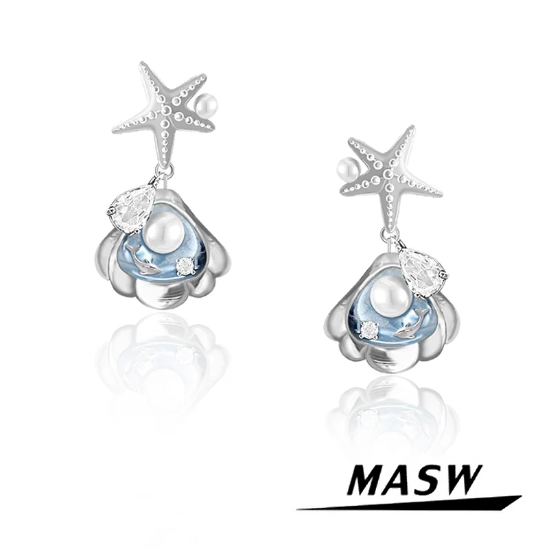 

MASW Original Design Blue Ocean Secret Series Star Shell Drop Earrings For Women Girl Gift 2024 Summer Style Fashion Jewelry