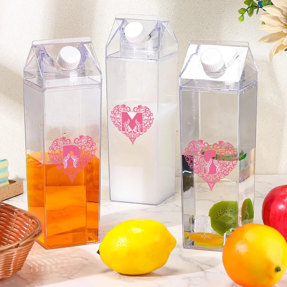 

1000ml Milk Bottle Portable Ultra-High Capacity Iced Bubble Tea Suitable for Breakfast Shops Cafes Love Letter Pattern