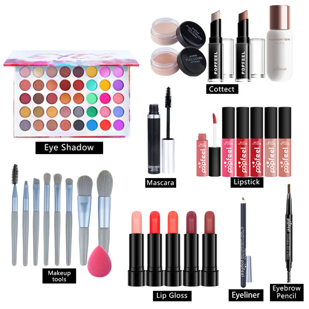 Beginner Make-Up Set Basis Oogschaduw Lippenstift Foundation Lip Glazuur Volledige Lijn Make-Up Geschenkdoos Mitswa Blijvende Waterdichte Cosmetica