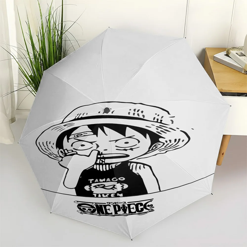 

One Piece Monkey D. Luffy Funny Face Touching Cheek Black White Line Art with "ONE PIECE" Logo White Background Anime Art Automa