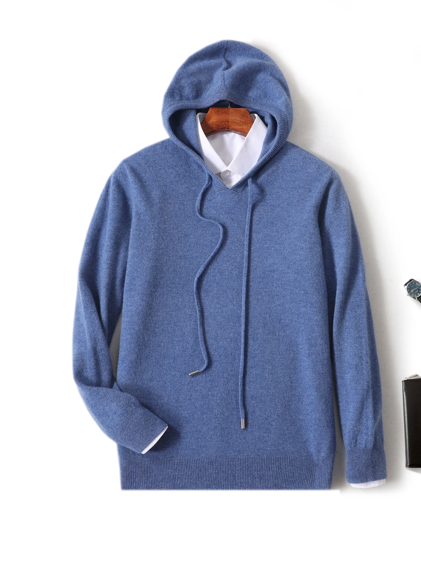 Suéter clásico con capucha para hombre, Jersey de punto de lana merina de 100%, ropa de manga larga, Tops, abrigos gruesos informales, Otoño e Invierno