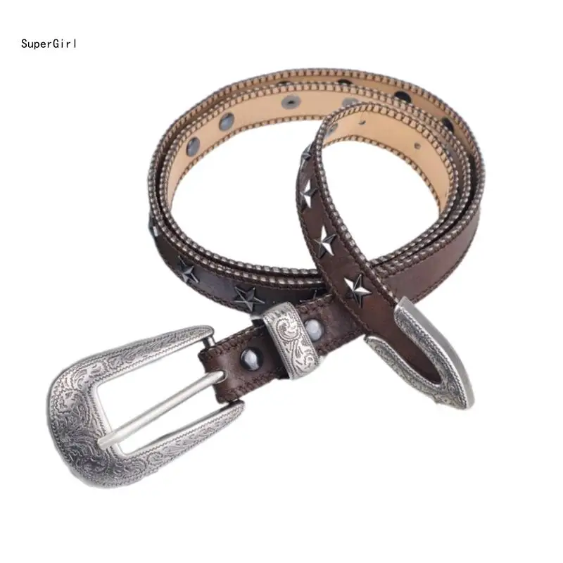 Punk Buckles Waist Belts Flaring Dress Belt Exhaust Eyelet Belt J78E