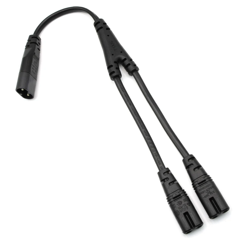 High-quality IEC 320 C8 Male to 2 X C7 Female Y Split Power Cable, IEC 2Pin Figure 8 Male to 2 Female Cord About 30CM