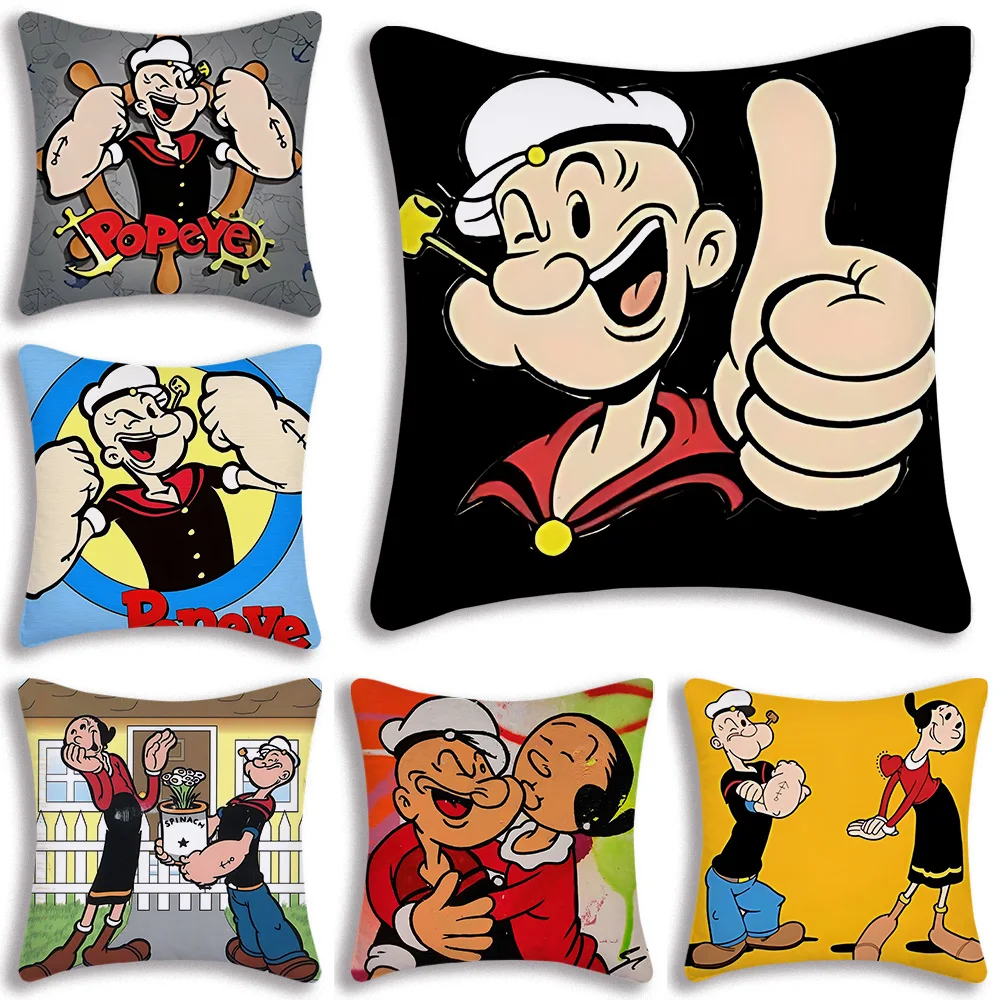 Funny Popeye Show Love Pillow Covers Cartoon Sofa Decorative Home Double-sided Printing Short Plush Cute Cushion Cover