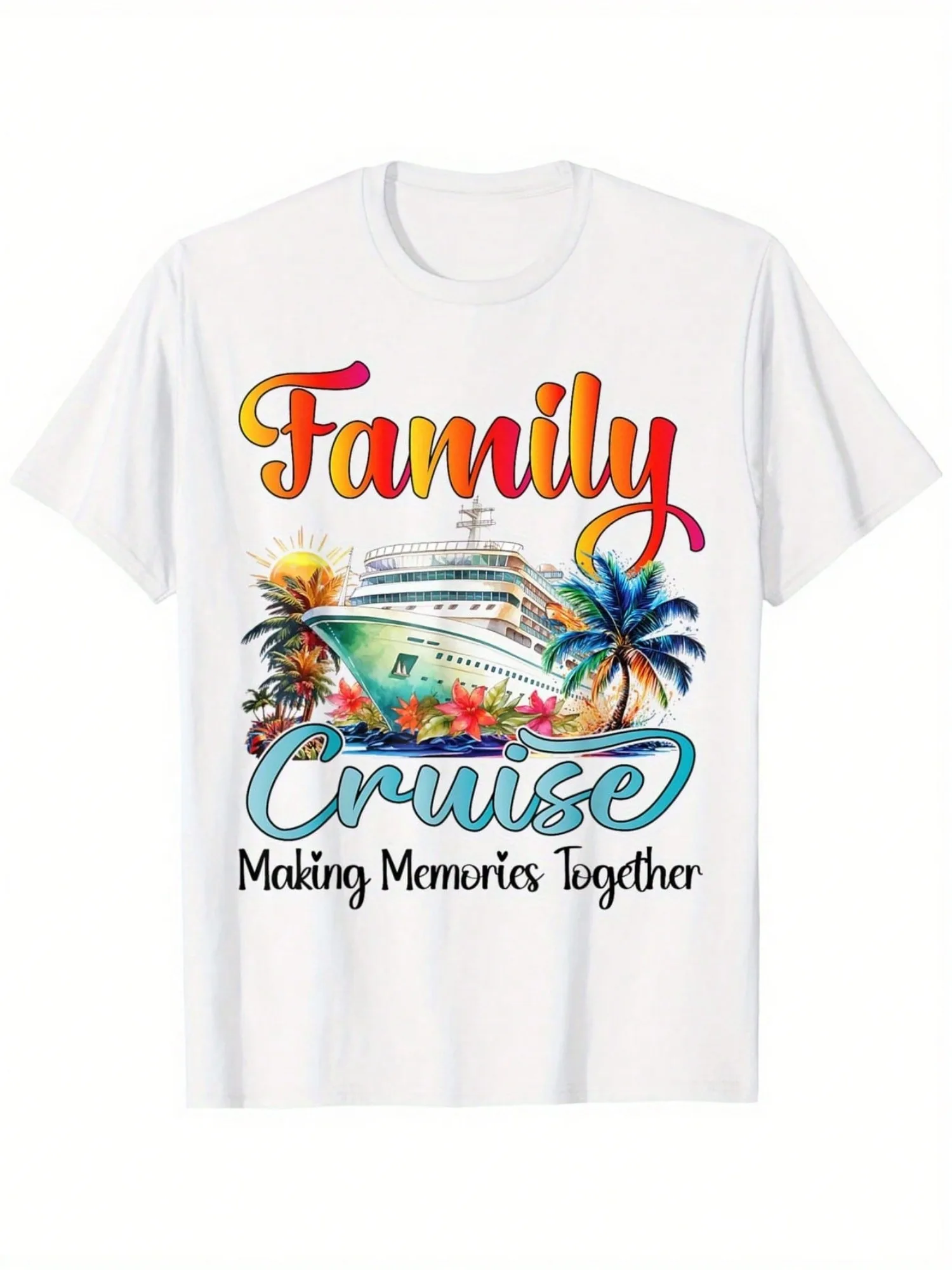 

100% Cotton Family Cruise 2025 T-Shirt Round Neck Short Sleeve Holiday Gifts For Men Women Family Friends