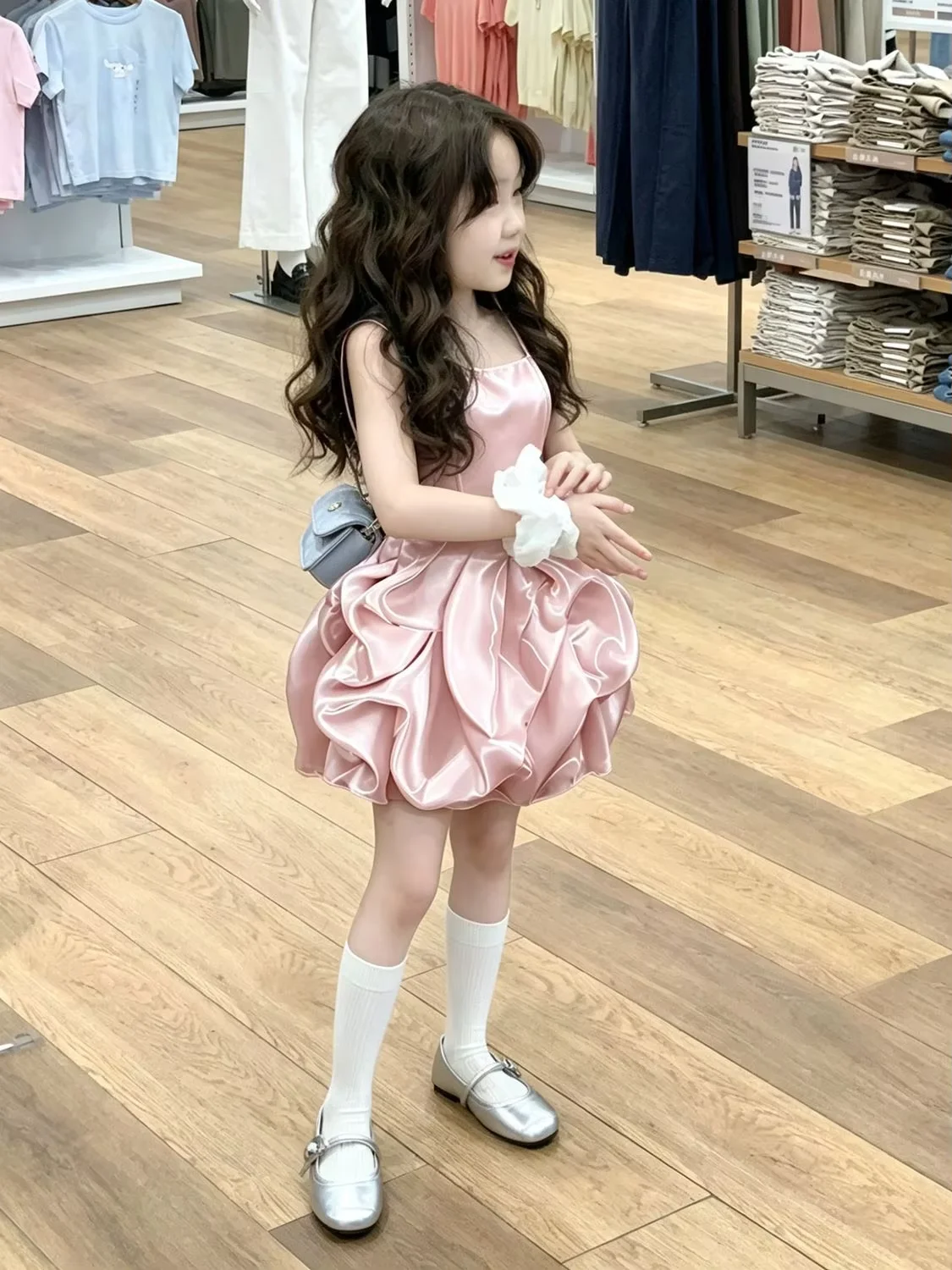 Baby Girl Summer Dresses 2026 New Arrival Pink Ballet Style Spaghetti Strap Dress Asymmetric Bubble Hem Tutu Kids Clothing