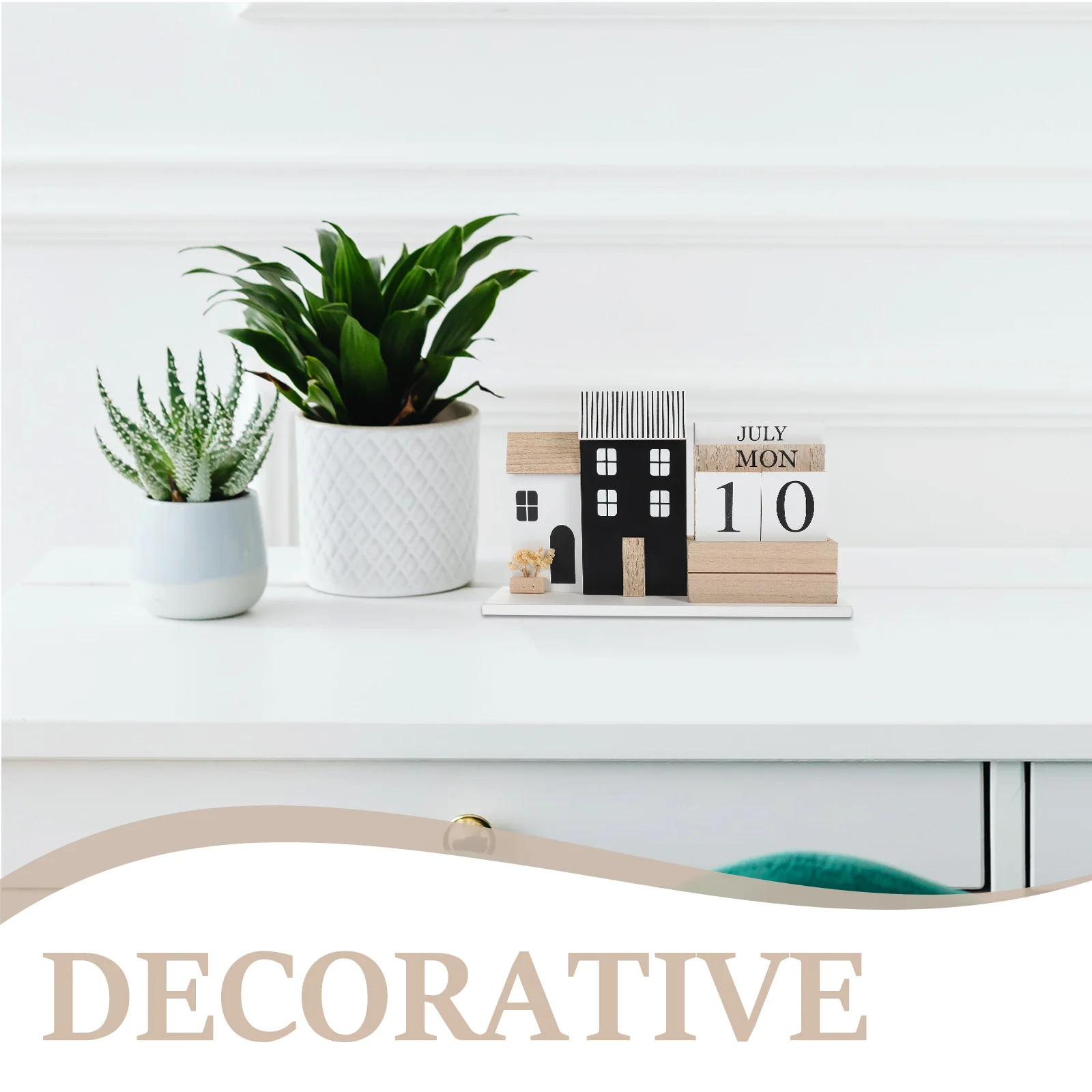 

Decorative Wood Desk Calendar Perpetual Use Simple Design Easy Date Change Farmhouse Style Calendar for Office Classroom Study