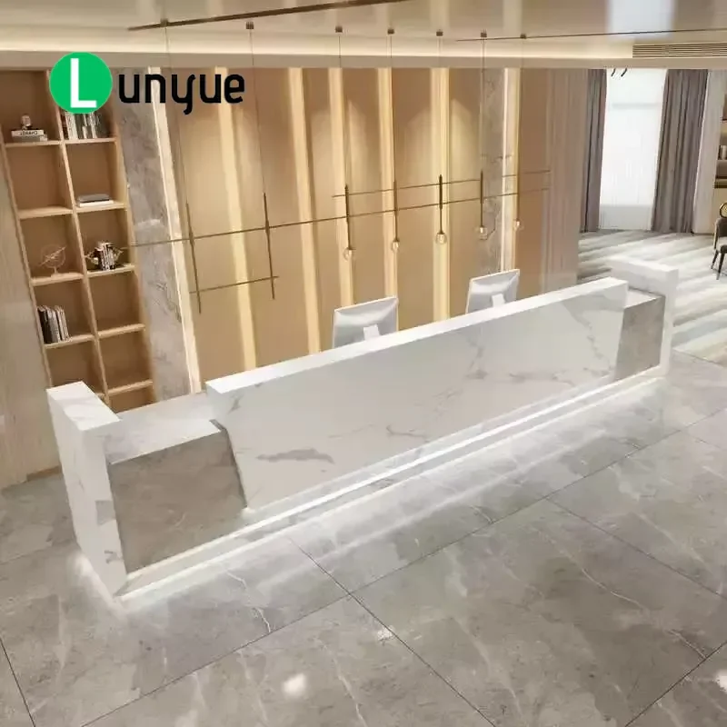 Custom Sleek Contemporary Reception Desk with LED Light Multi Color Front Desk for Corporate Office Hotel Lobby