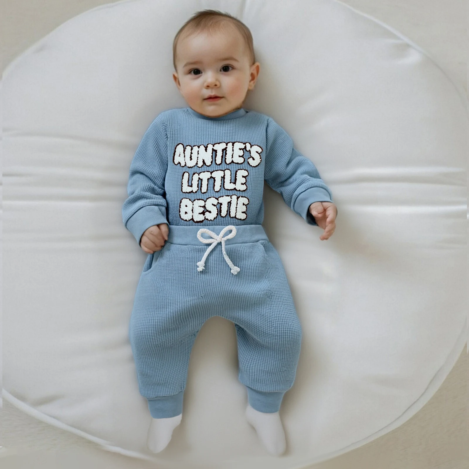 

Suefunskry, одежда для маленьких мальчиков и девочек, комбинезон с длинными рукавами и круглым вырезом, вышивкой букв и эластичной резинкой на талии, брюки для бега, осенний комплект