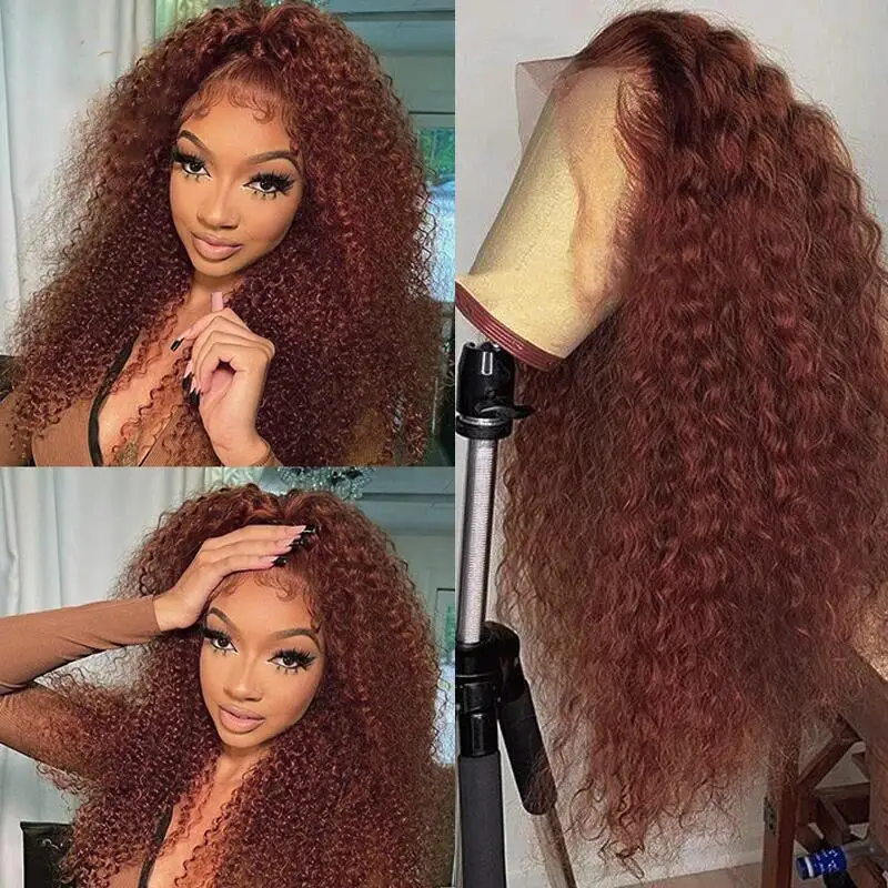 Brown Kinky Curly Lace Front Wig para mulheres, longo, macio, sem cola, cabelo do bebê, sintético, pré-arrancado, resistente ao calor, diariamente, 26 Polegada, 180%