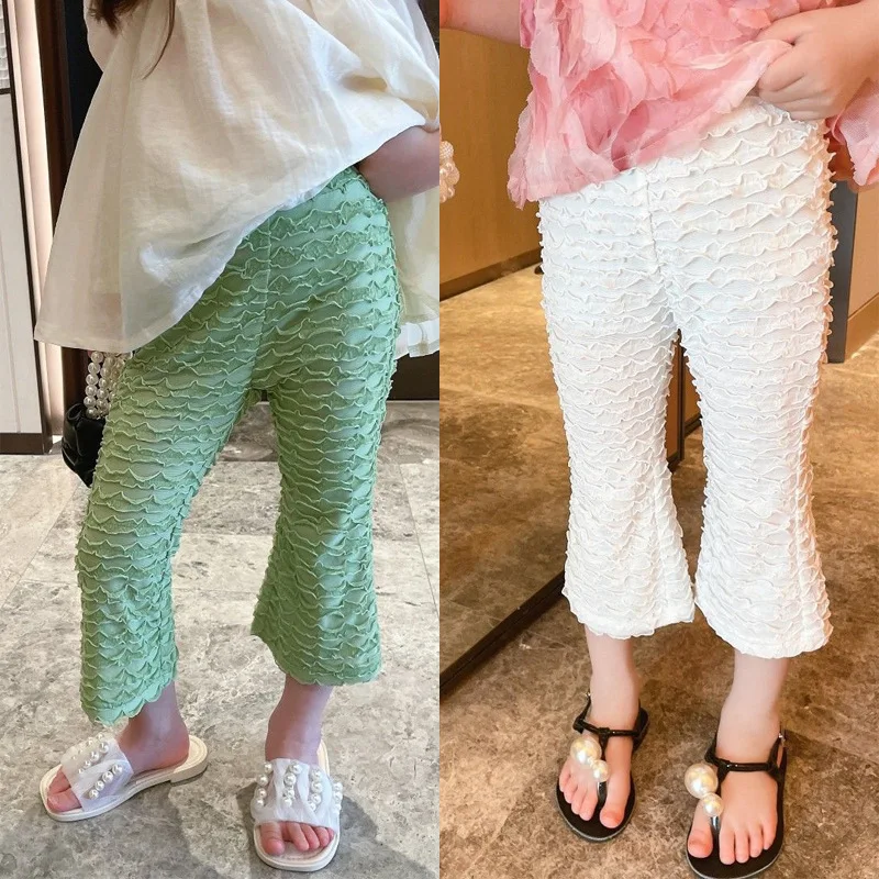 Girls' Pants2024New Summer Flared Pants Fashionable Children's Cake Pants Versatile Baby Fashionable Casual Pants-WSNY