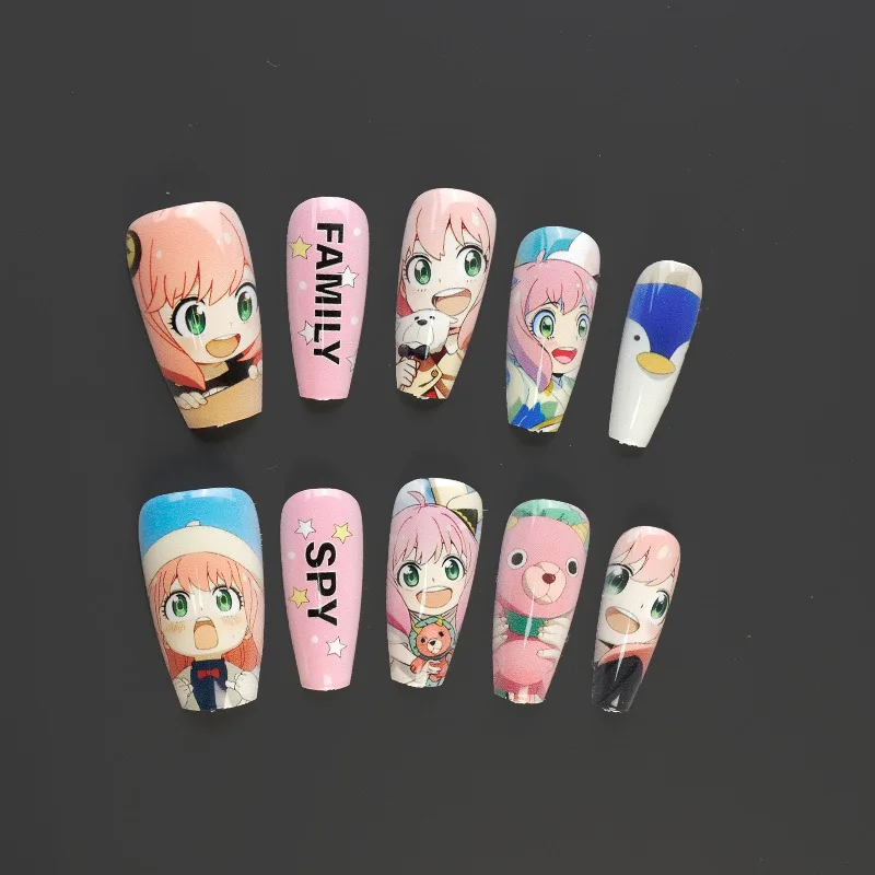 Anime Cartoon Press-on False Nails Patches Reusable Removable Pain Fake Nail Anya Honkai: Star Rail Collect Accessories Gift