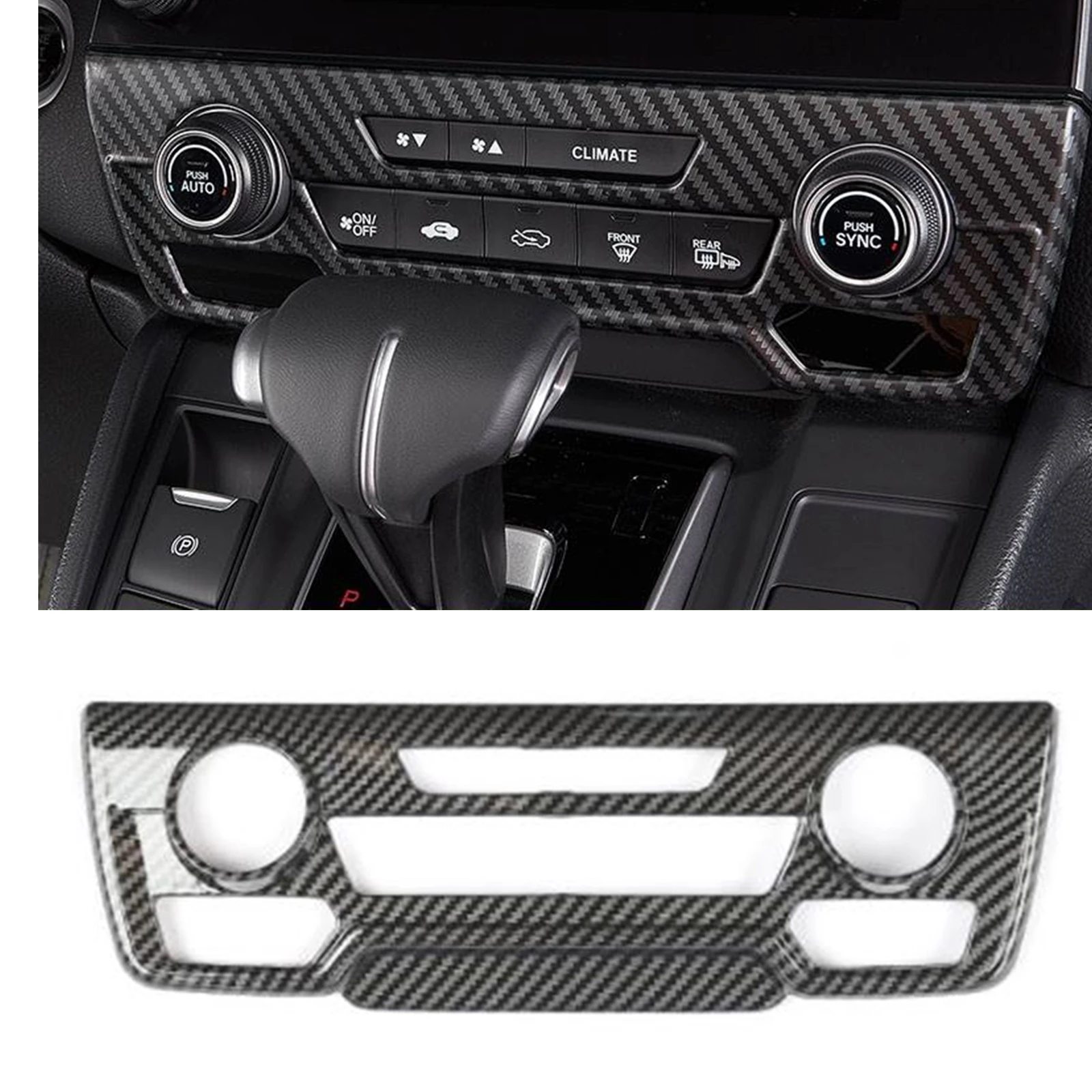 

Carbon Fiber Look Center Console CD A/C Air Panel Cover Trim Dashboard Button Knob Frame Bezel For Honda CRV 2017-2022 CR-V LHD