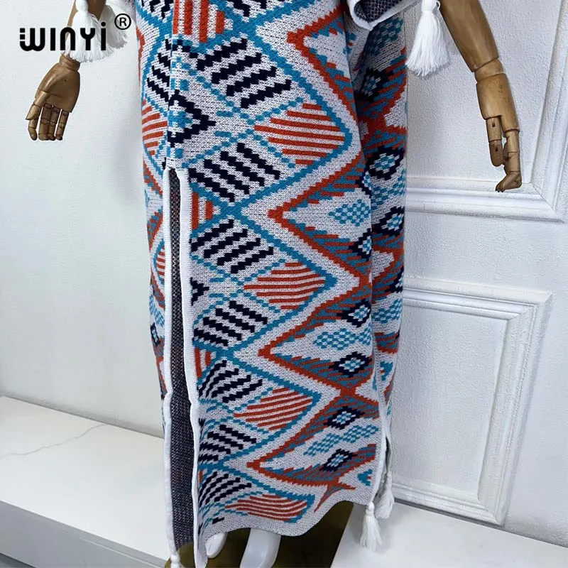 WINYI Geometric print Warm fashion Caftan Africa Holiday dress Elegant party winter فساتين طويلة women vestidos para mujer