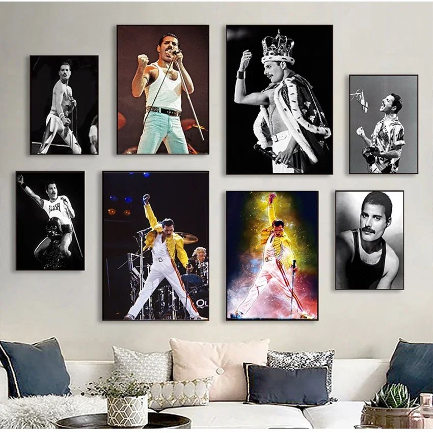 Pósteres e impresiones de estrellas de música Rock bohemia de Freddie Mercury, pintura en lienzo, Cuadros artísticos de pared, Cuadros decorativos para decoración del hogar