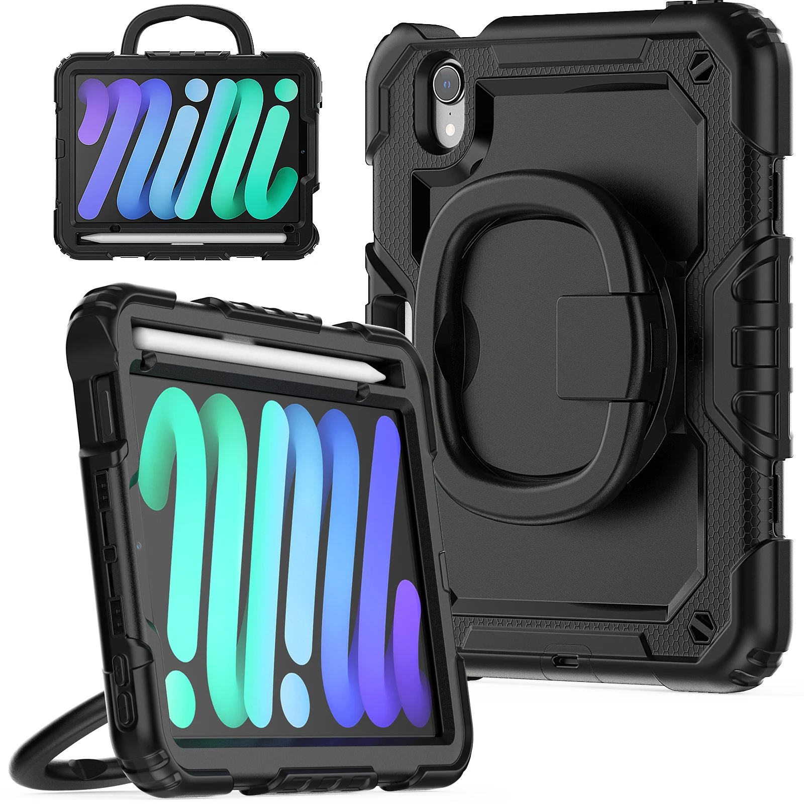

Rotating Stand Armor Case Universal For iPad Mini 7 2024 A17 Pro Mini 6 2021 8.3 A2993 A2995 A2568 With Handle Grip Hybrid Cover