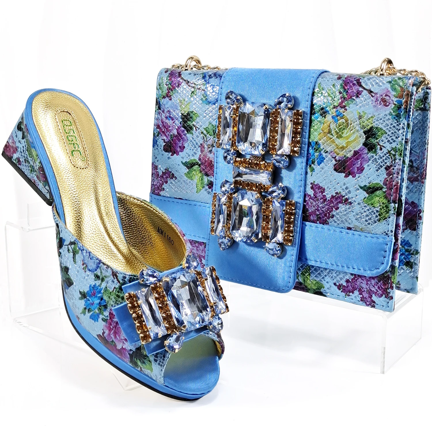 

doershow New Arrival Shoes and Bag Set African Sets 2024 sky blue Nigerian Women Shoes and Matching Bags Set for wedding SAA1-7