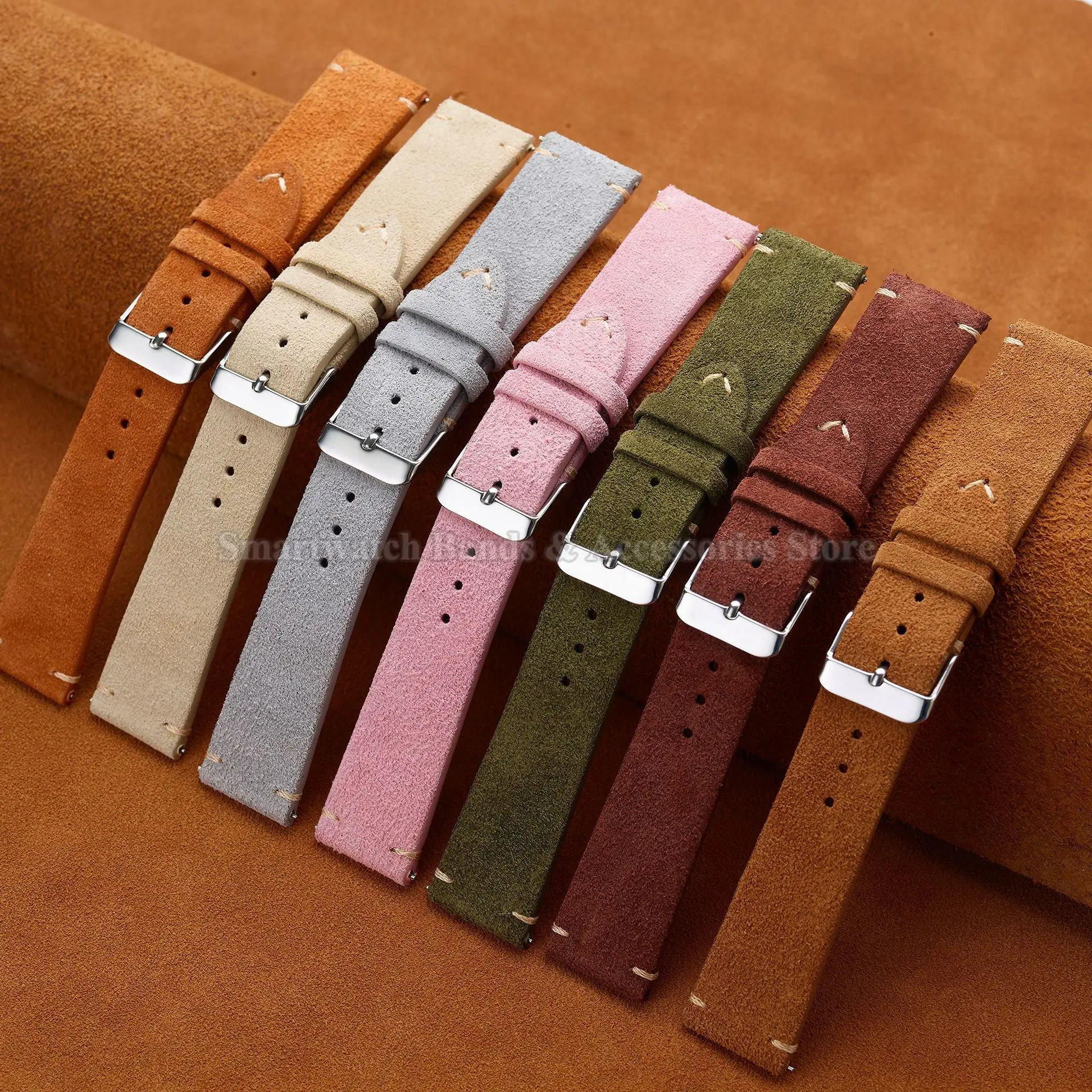 Vintage Suede Leather Watch Strap 14mm 16mm 18mm 20mm 22mm for Huawei Watch Gt2/3/gt4 Hand-stitched Strap Quick Release Bracelet