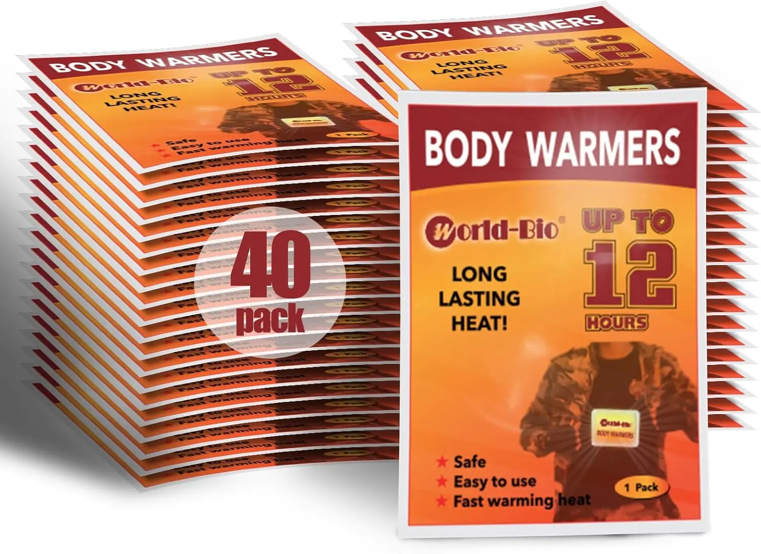 

Large Body Warmers 7/14/20/40 Packs, 12-Hour Heat Pads for Women Men Kids, Adhesive Backing, 5.1' x 3.7', Ideal for Camping Hiki