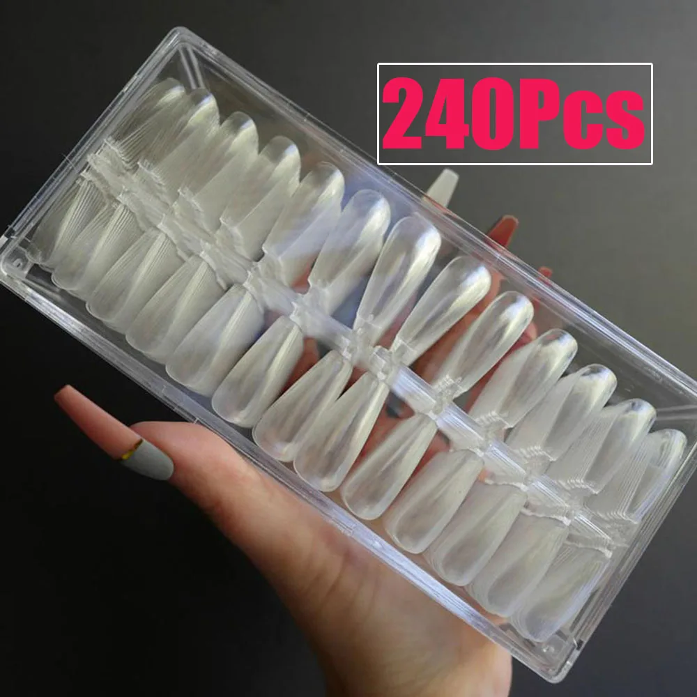 240pcs Fake Nails Press on Nails,Coffin/Oval/Full Cover Nail Tips,Transparent Acrylic Nails Extension Nail Manicure Tools 1 Box