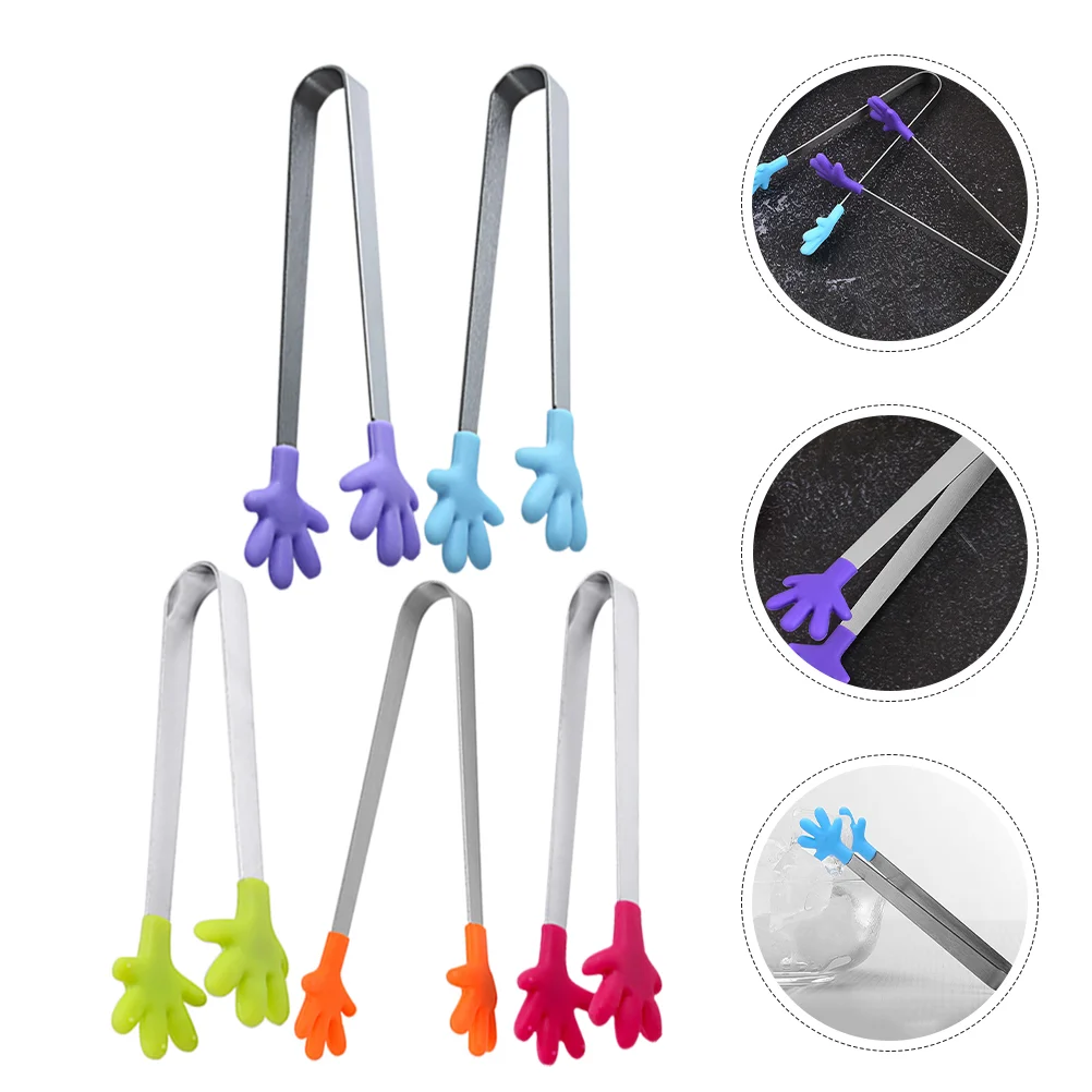 

5 Pcs Palm Silicone Clip Kid Tongs Mini for Kids Finger Appetizers Serving Hand Ice Food Kitchen Tweezers Picks
