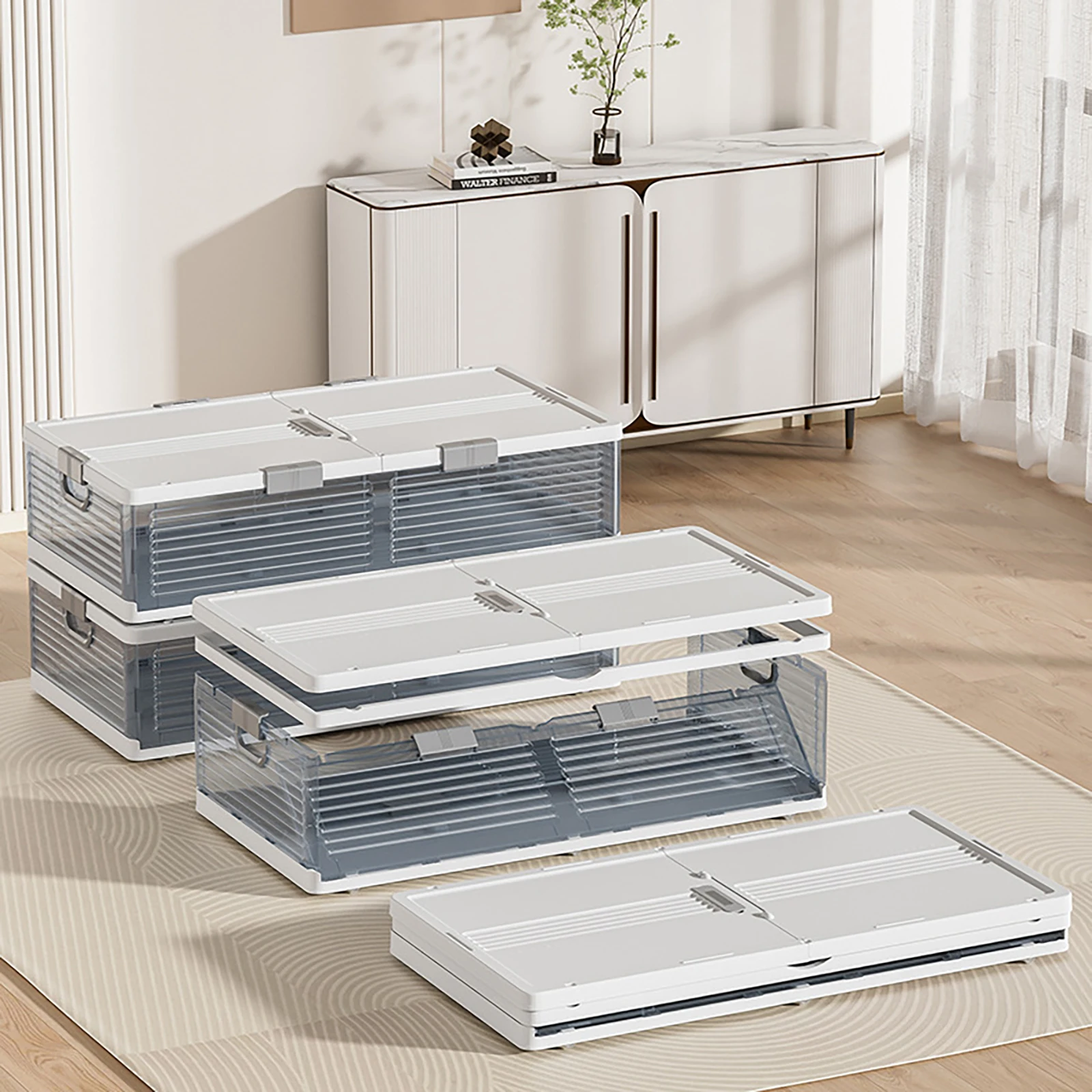 Unterbett-Aufbewahrungsbox mit Rollen & Deckeln 101*51,5*24cm Faltbarer Organizer 6 Verriegelungsschnallen Staubdicht für Decken Kleidung Spielzeug – Detail 21
