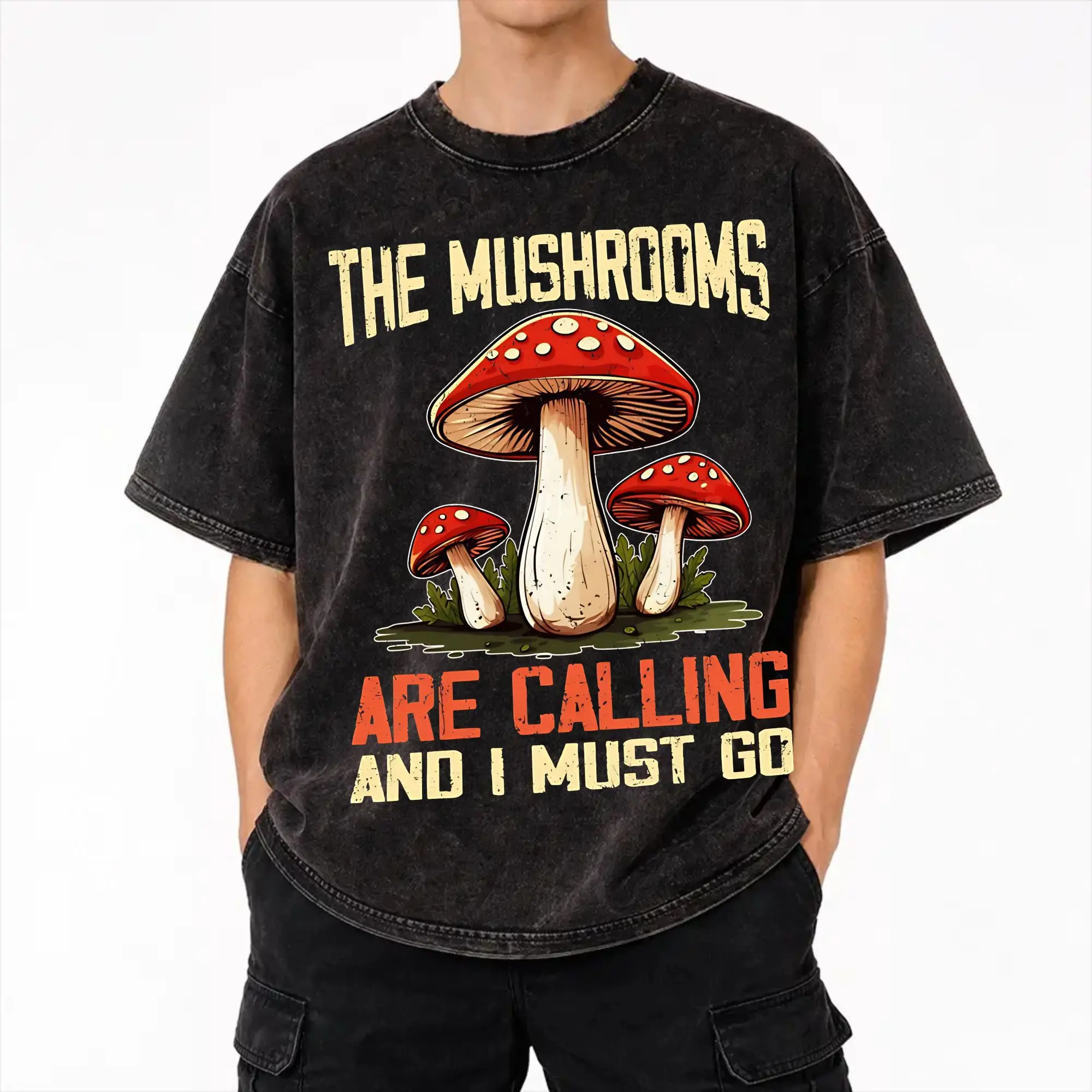 Mushrooms Are Calling T Shirt Hip Hop Washed 100% Cotton T-Shirts  Vintage Men Women Streetwear Graphic Printed Tops Tees