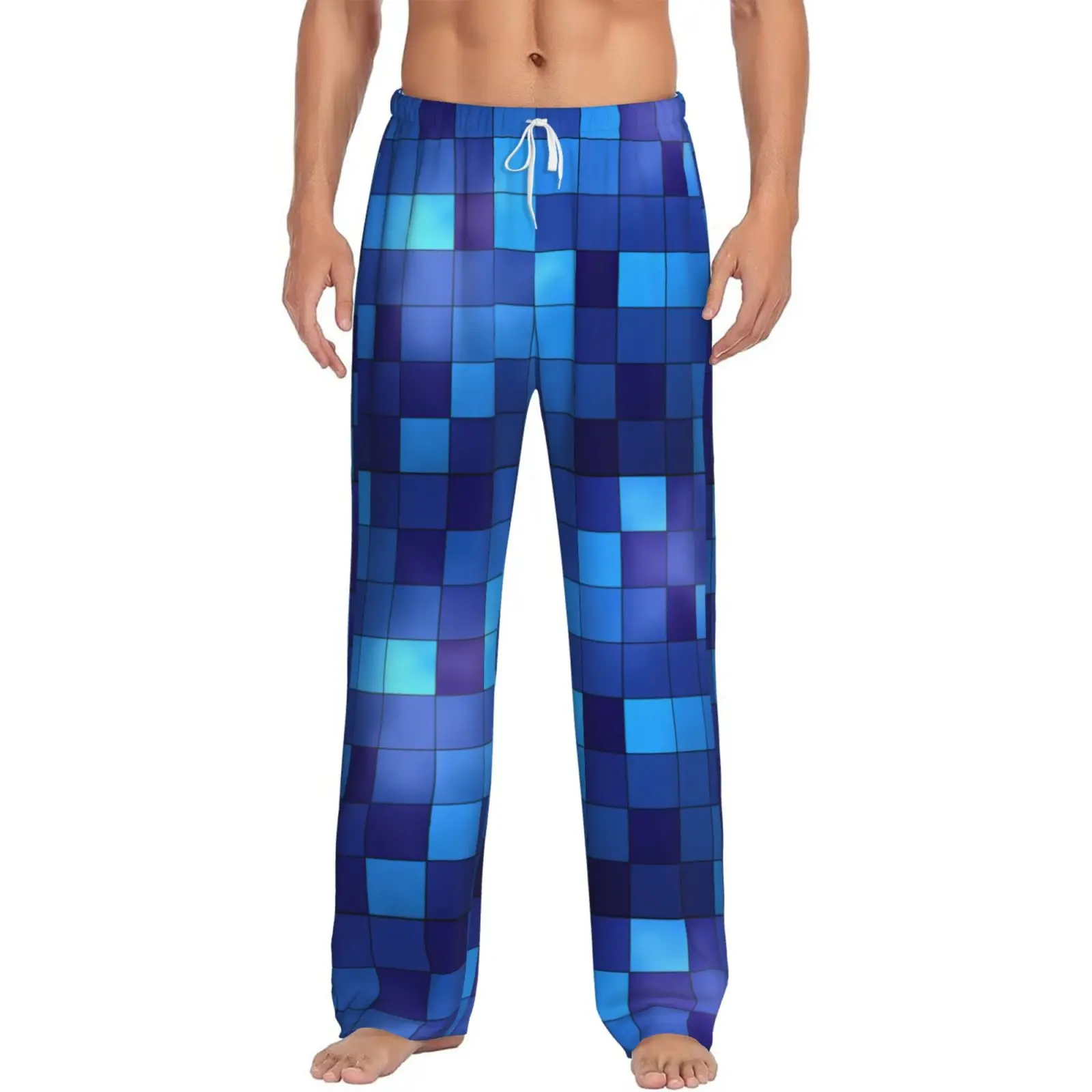 

Colorful Blue Mosaic Printed Men's Sleeping Pants High-quality Original Style Sleeping Pants with Pockets Home Sleeping Pants