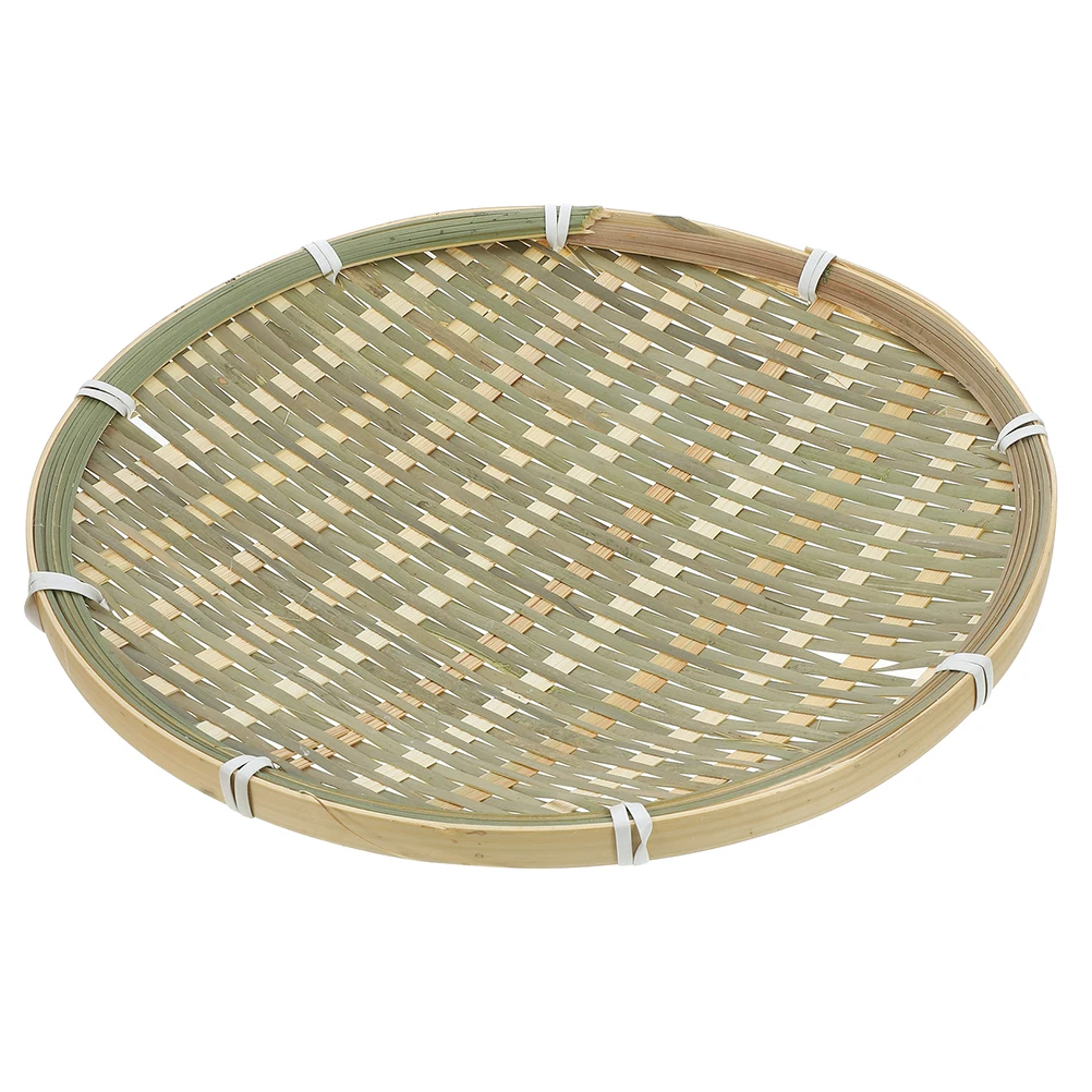 

Bamboo Basket Rattan Storage Small Round Shallow Bread Tray Handmade Woven Outdoor Serving Hot Pot Table