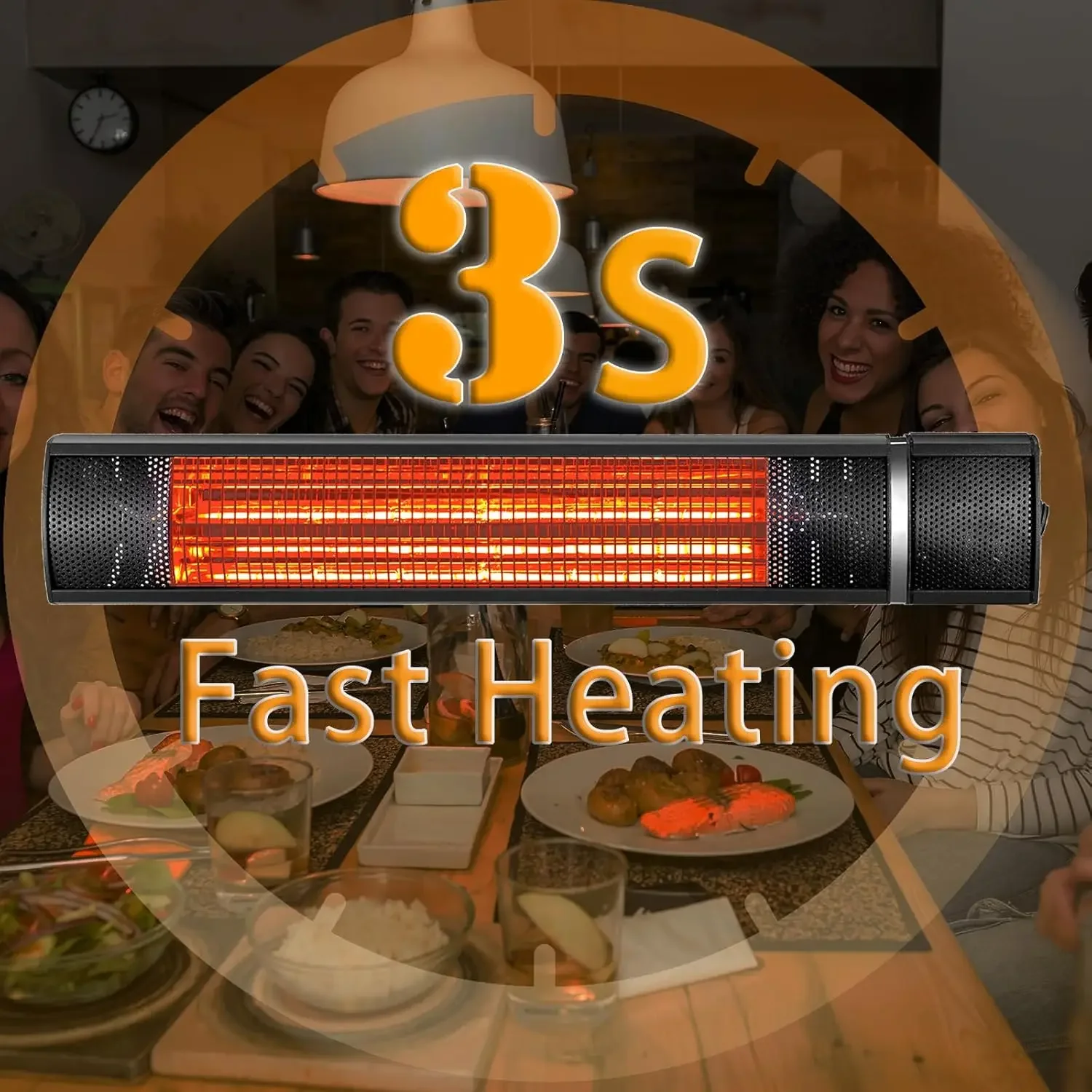 Обогреватель для патио для наружного использования, электрические инфракрасные обогреватели 1500 Вт с 3 уровнями, водонепроницаемый обогреватель для гаража, обогрев 3s